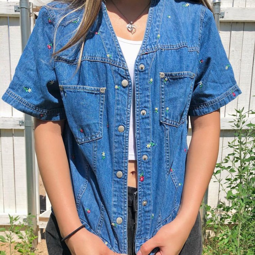 vintage floral denim button up